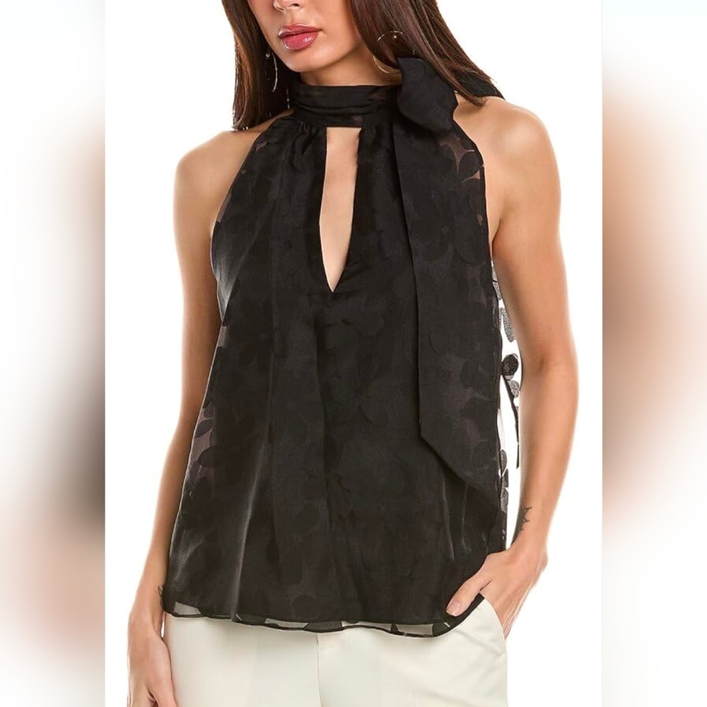 Ramy Brook Black Side Tie-Neck Blouse